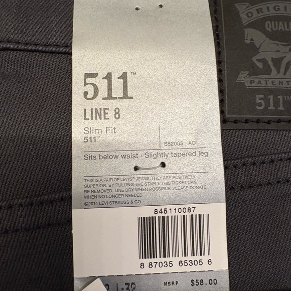 New Levi’s Men's 511 Gray Jeans NWT 32x32 - Picture 9 of 14